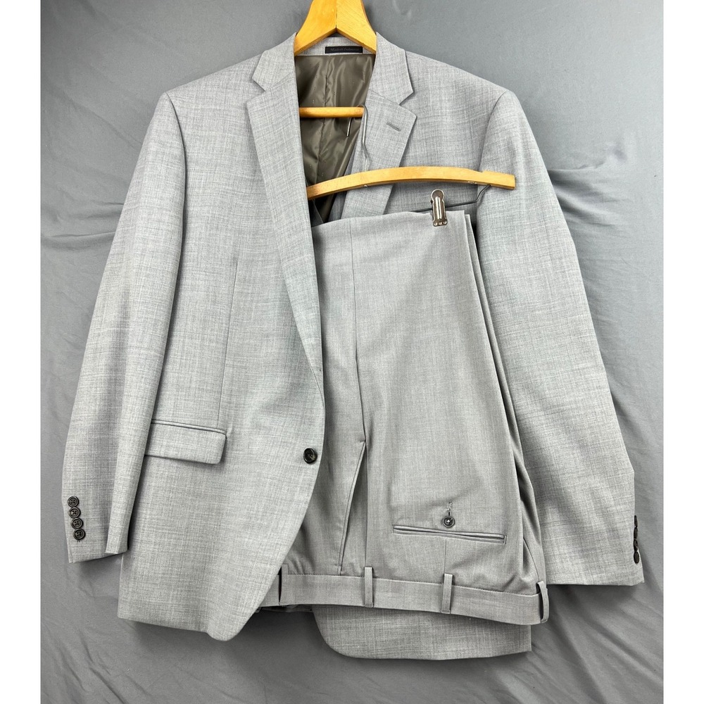 Chaps Suit Mens 46L 36x32 Two Button Wool Blend Light Gray Excellent